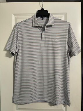Peter Millar Crown Crafted Stripe Polo Shirt Size Large Performance Golf